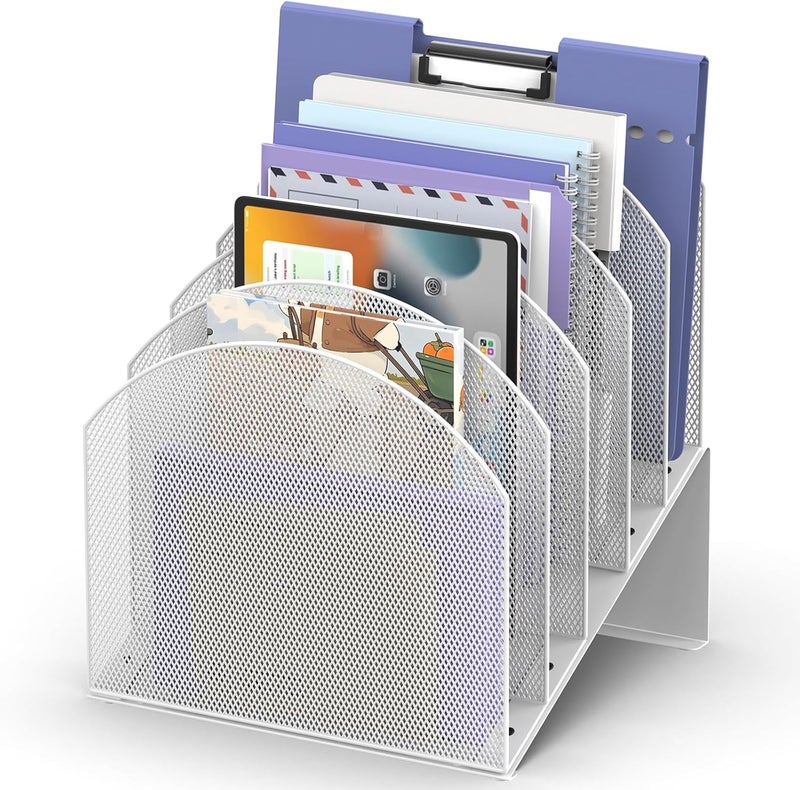 ReePlan Desk File Organizer, Vertical File Folder Organizer with 5-Section, Document & Record Holder and Storage for Home Office School, White - Image 1